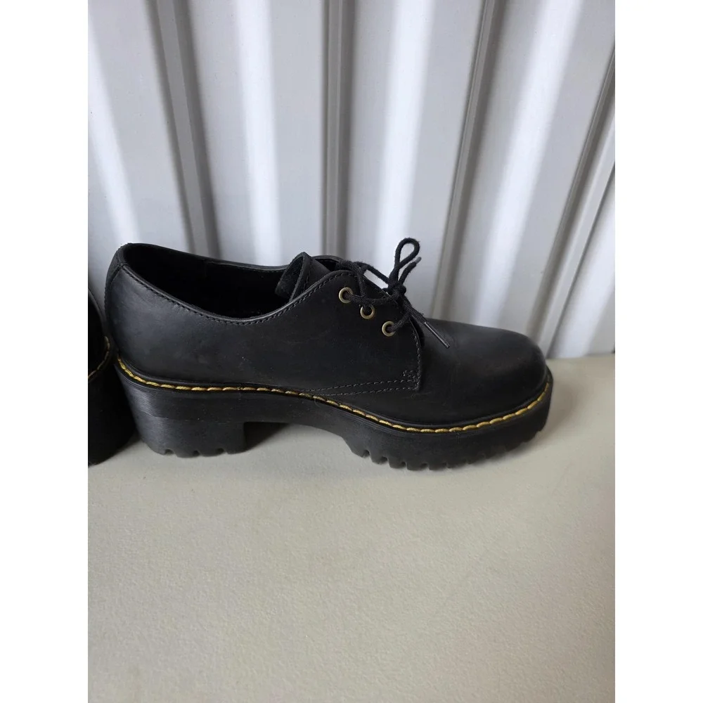 Dr. Martens Shriver Lo Shoes Womens Size 8 Black Leather Platform Lace Up Heel
